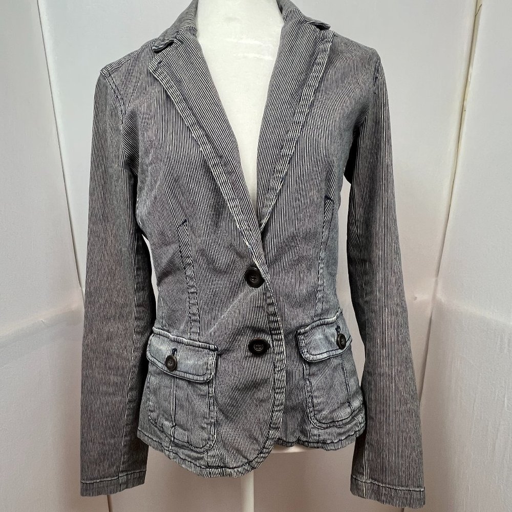Eddie Bauer Pinstripe‎ Fitted Denim Jean Jacket Size S